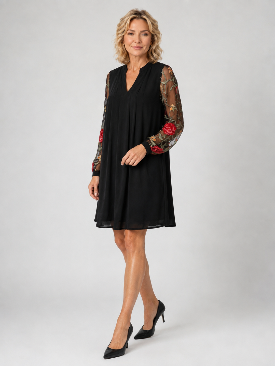 Monica™ | Elegant Dress with Floral Sleeves