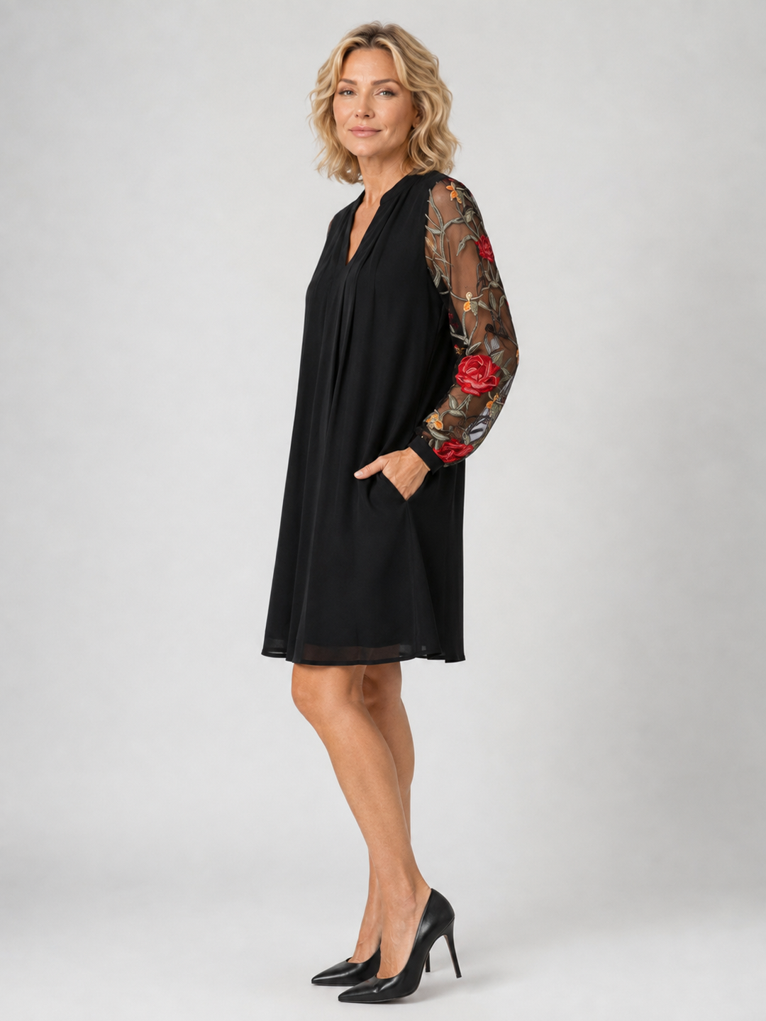 Monica™ | Elegant Dress with Floral Sleeves