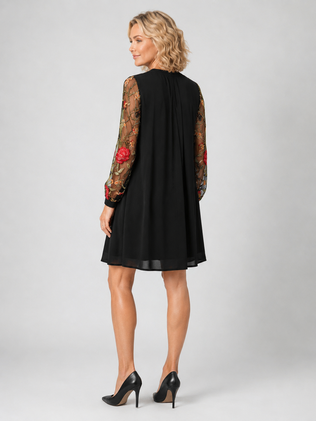 Monica™ | Elegant Dress with Floral Sleeves
