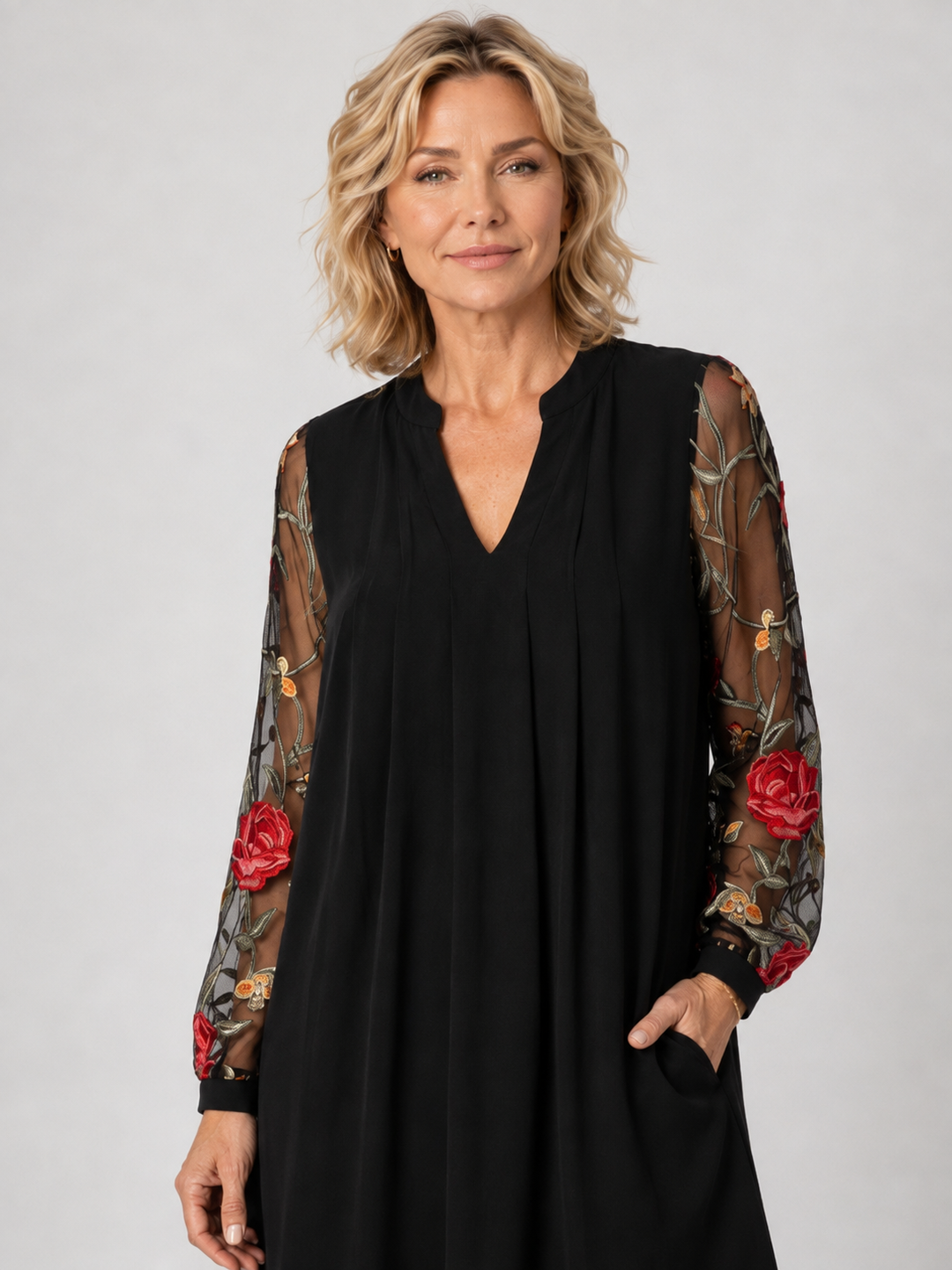 Monica™ | Elegant Dress with Floral Sleeves