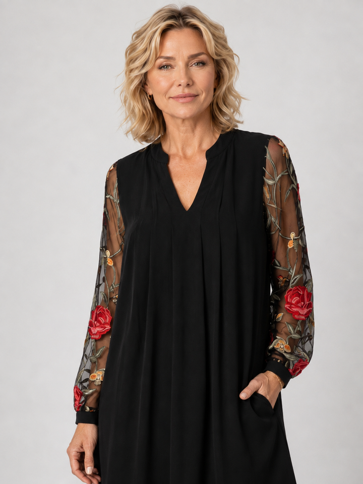 Monica™ | Elegant Dress with Floral Sleeves