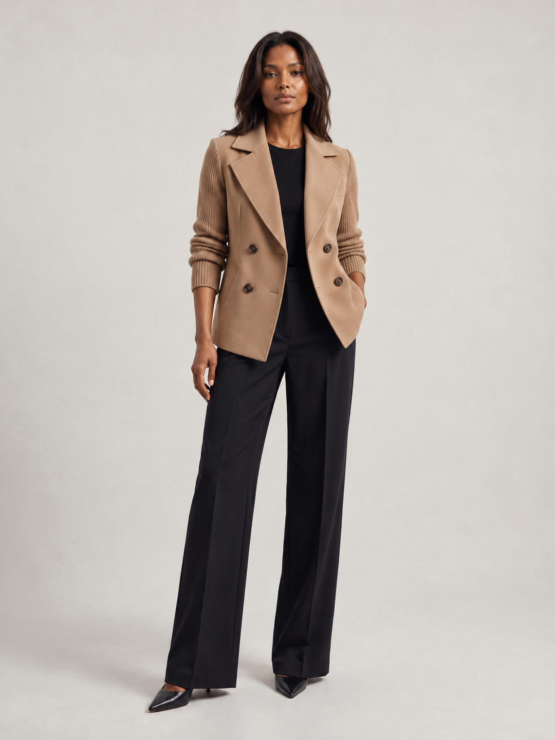 Clementine™ | Elegant Blazer with Knit Sleeves