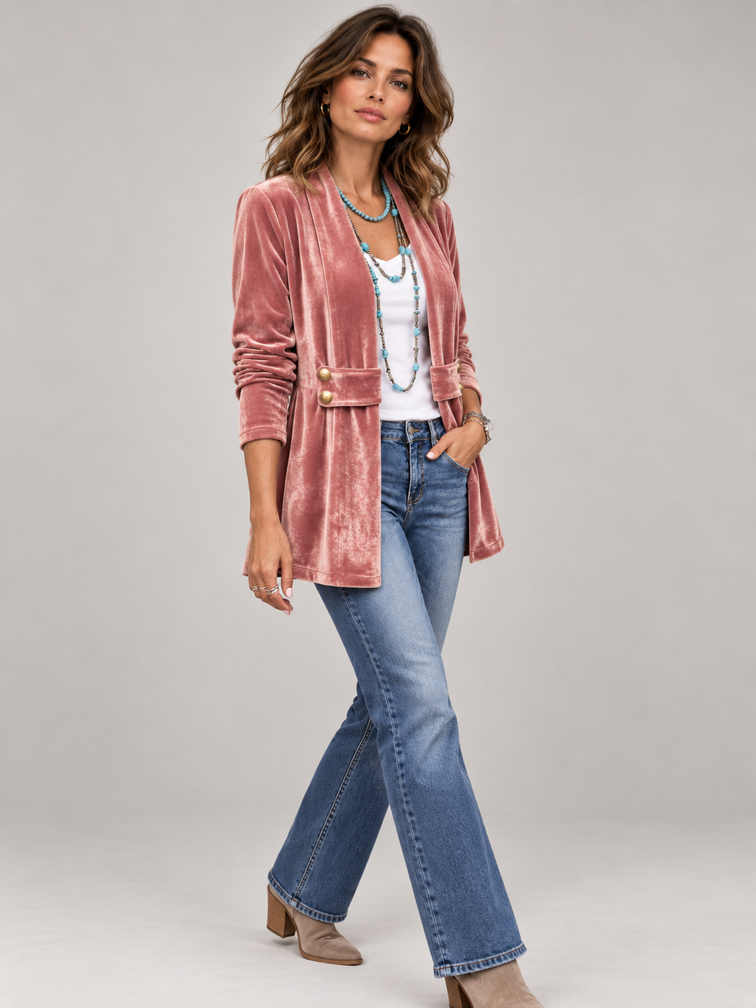 Amelia™ | Open-Front Long-Sleeve Jacket with Vintage Lapel Collar