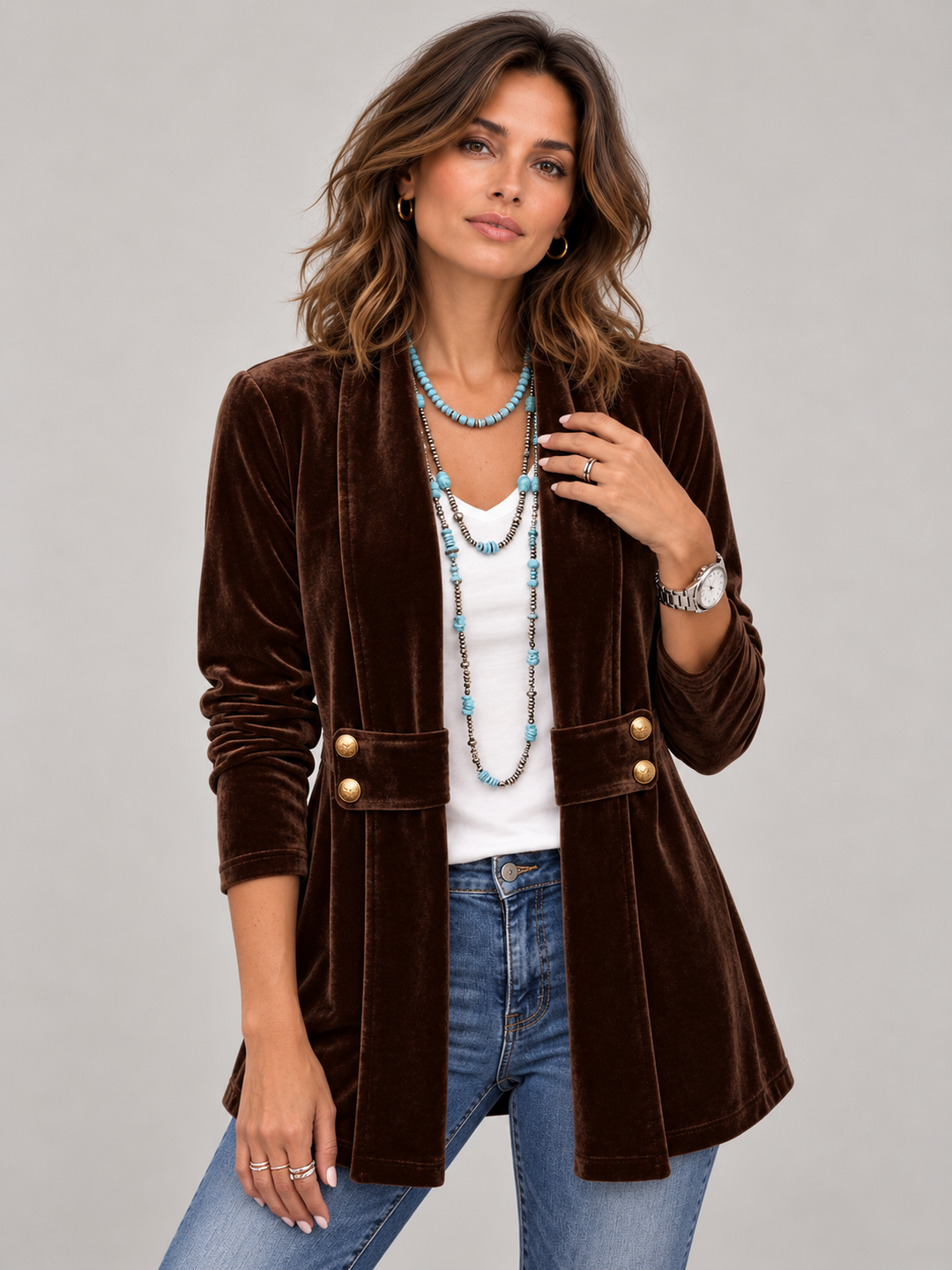 Amelia™ | Open-Front Long-Sleeve Jacket with Vintage Lapel Collar