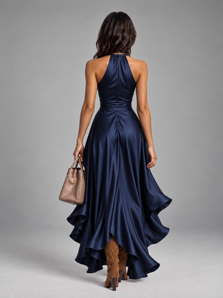 Satin Dress with Draped Waist