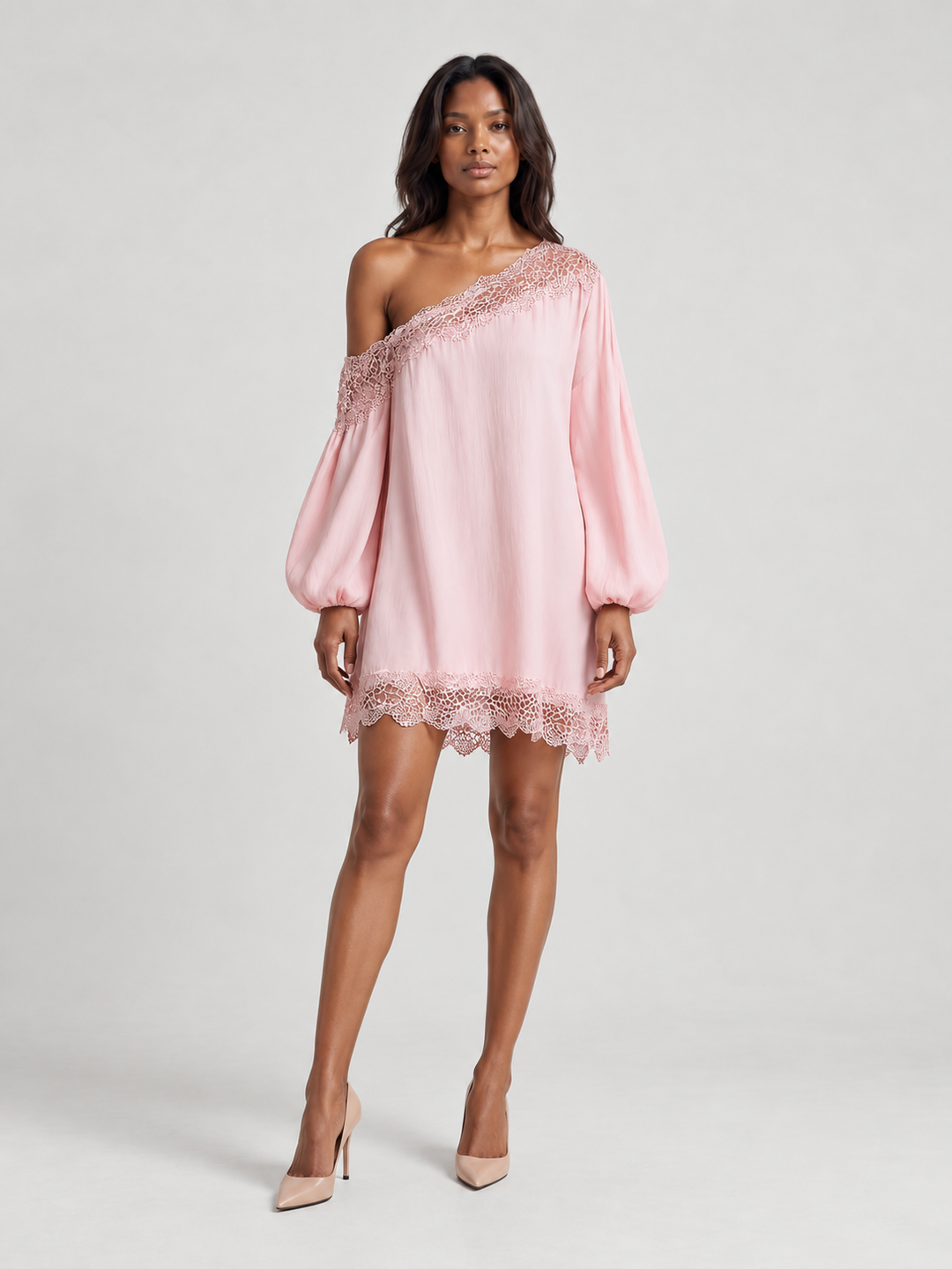 Amelia | Asymmetric Satin Dress with Lace