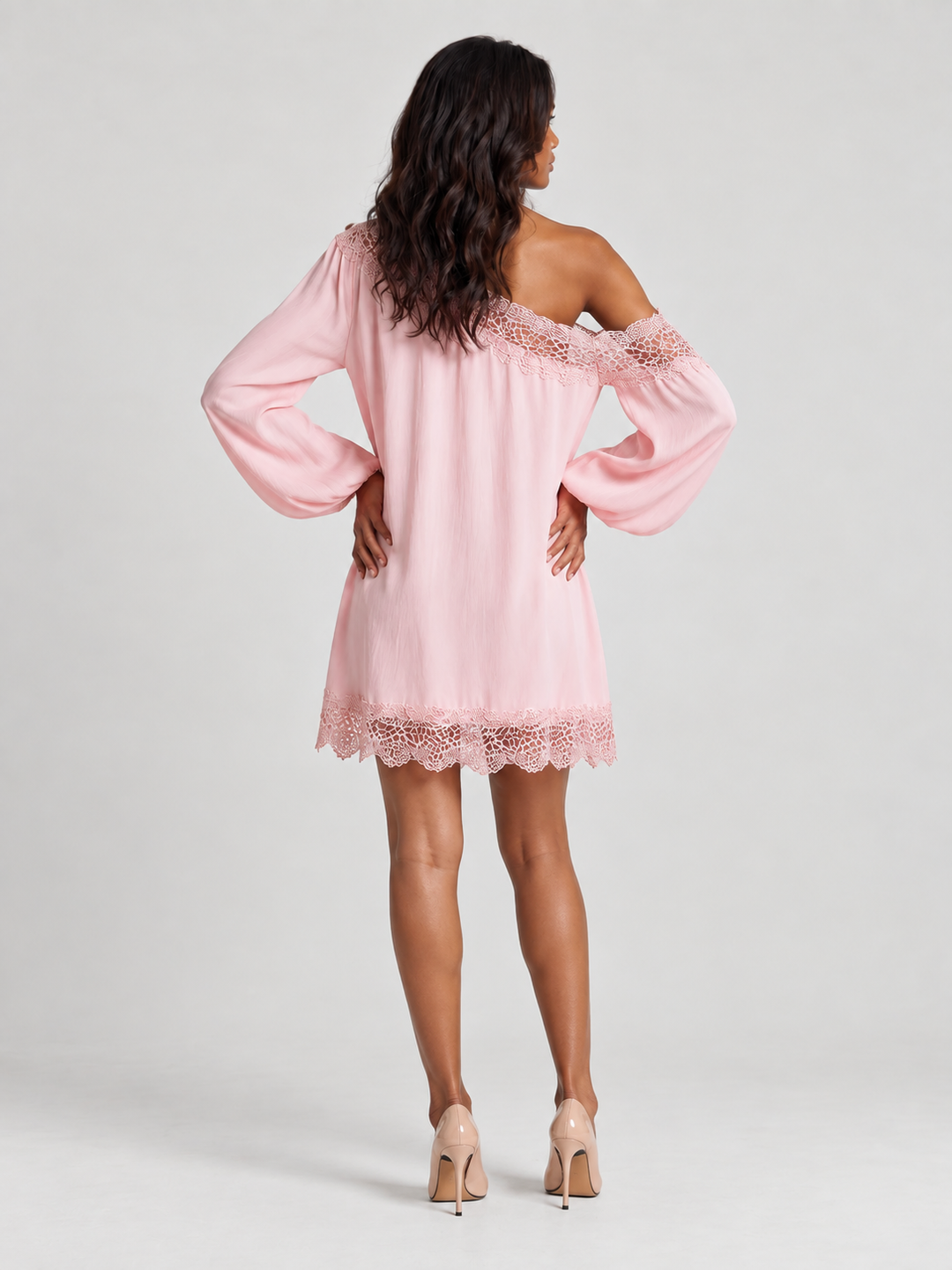 Amelia | Asymmetric Satin Dress with Lace