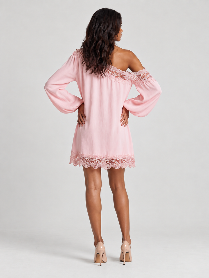 Amelia | Asymmetric Satin Dress with Lace