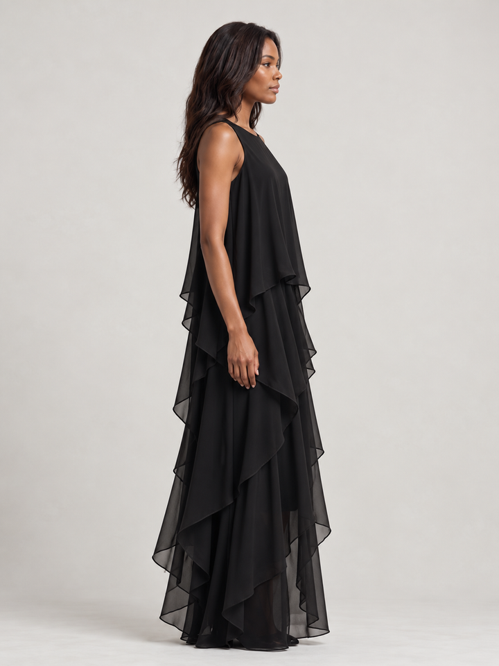 Ellen | Elegant Flowing Black Maxi Dress with Light Layers