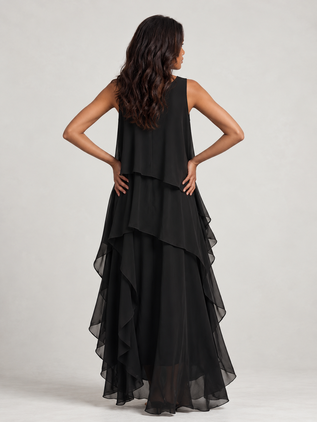 Ellen | Elegant Flowing Black Maxi Dress with Light Layers