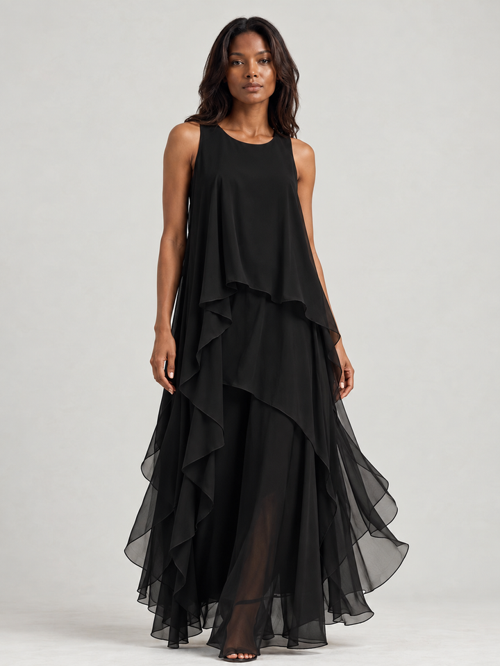 Ellen | Elegant Flowing Black Maxi Dress with Light Layers