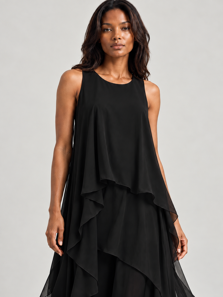 Ellen | Elegant Flowing Black Maxi Dress with Light Layers