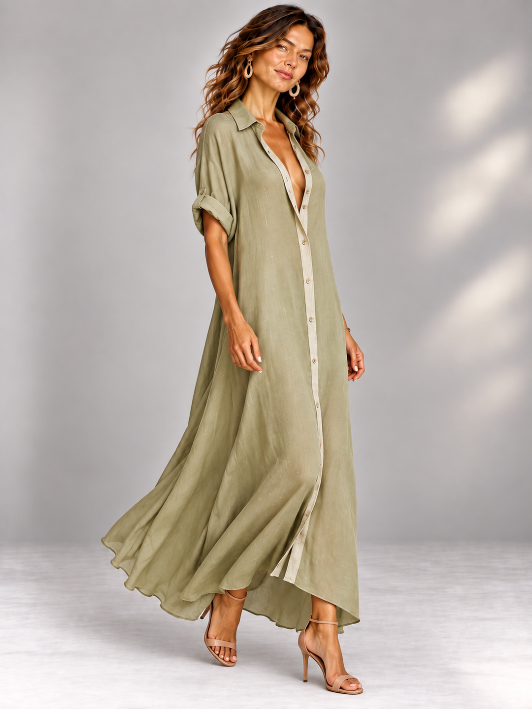 Sophie | Elegant Flowing Maxi Shirt Dress