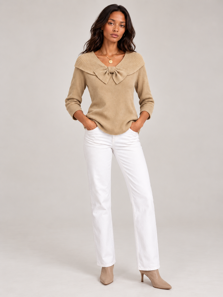 Daphne™ | Round Neck Jumper with Bow