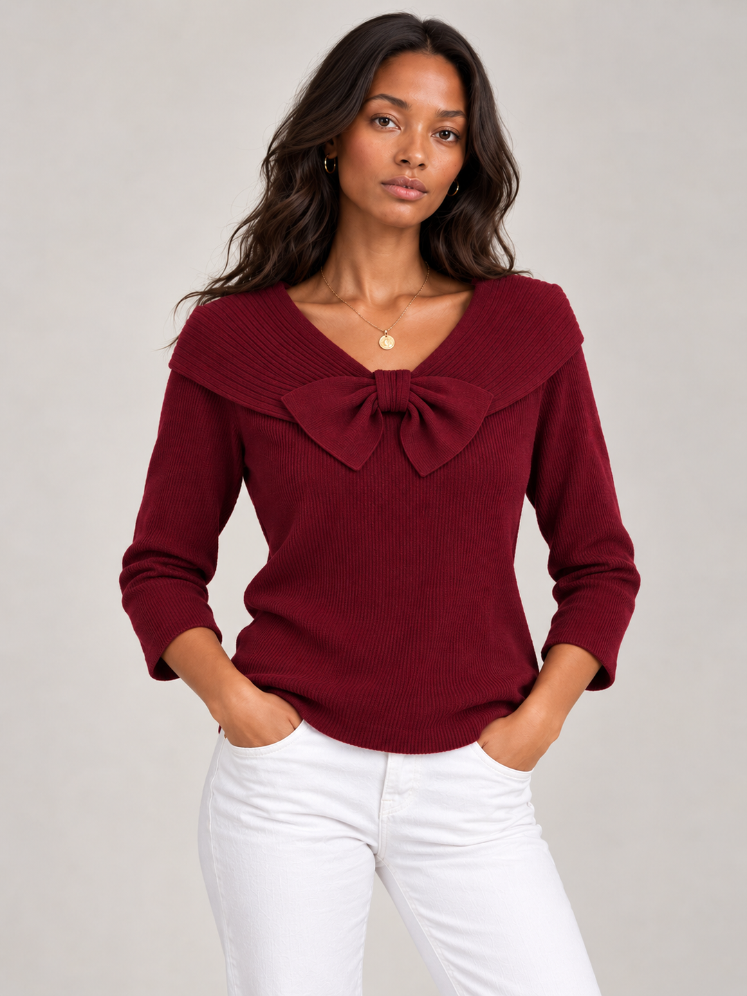 Daphne™ | Round Neck Jumper with Bow