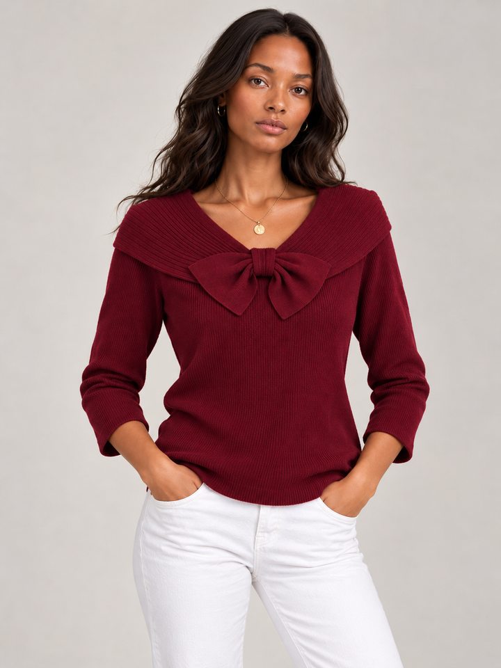 Daphne™ | Round Neck Jumper with Bow