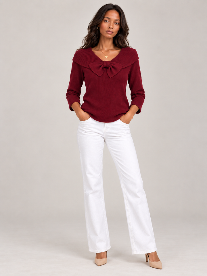 Daphne™ | Round Neck Jumper with Bow