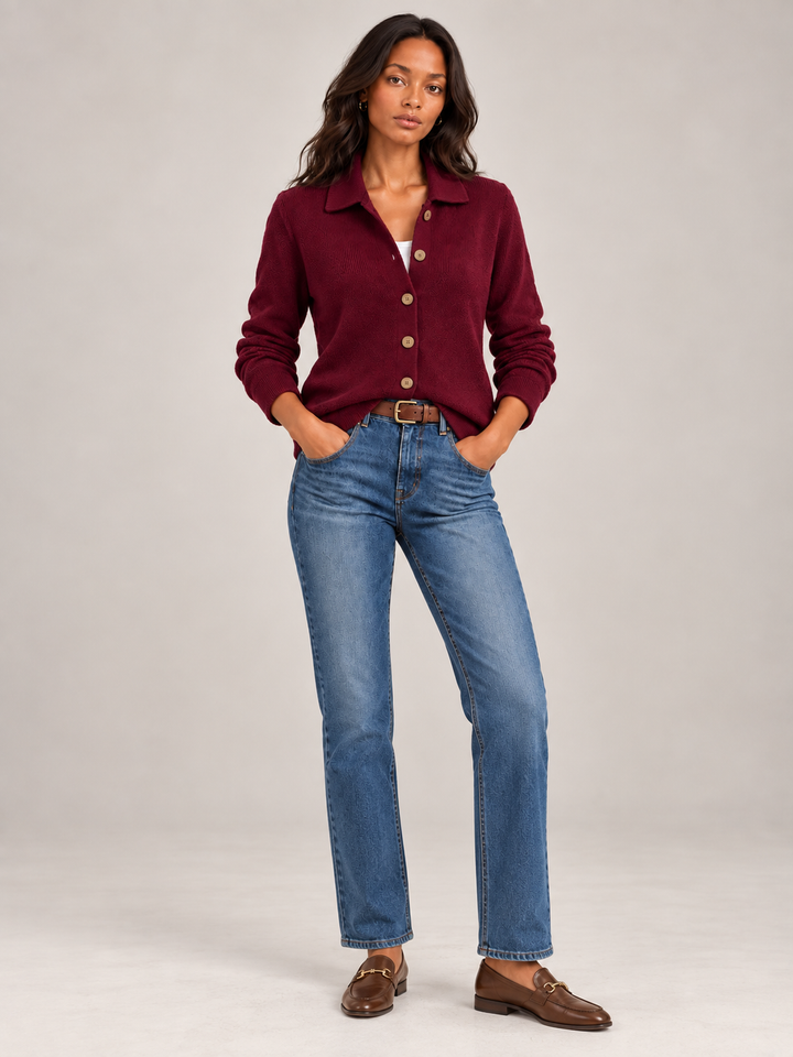 Olive™ | Knit Cardigan with Collar and Buttons