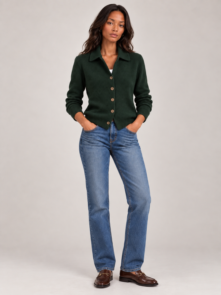 Olive™ | Knit Cardigan with Collar and Buttons
