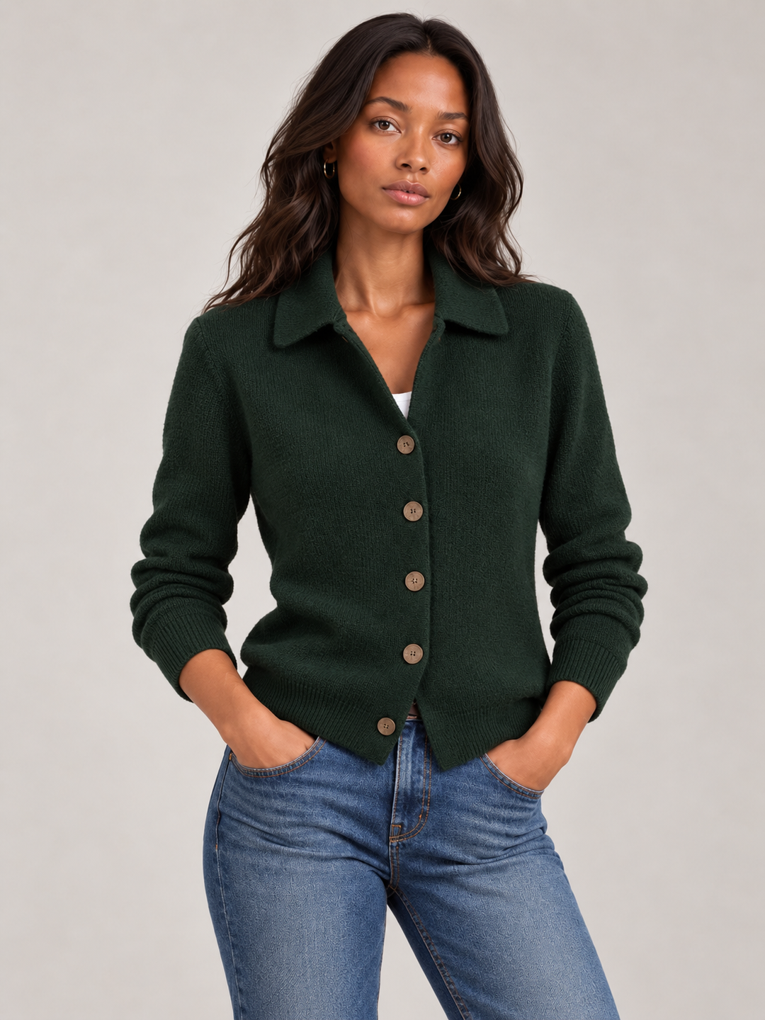 Olive™ | Knit Cardigan with Collar and Buttons
