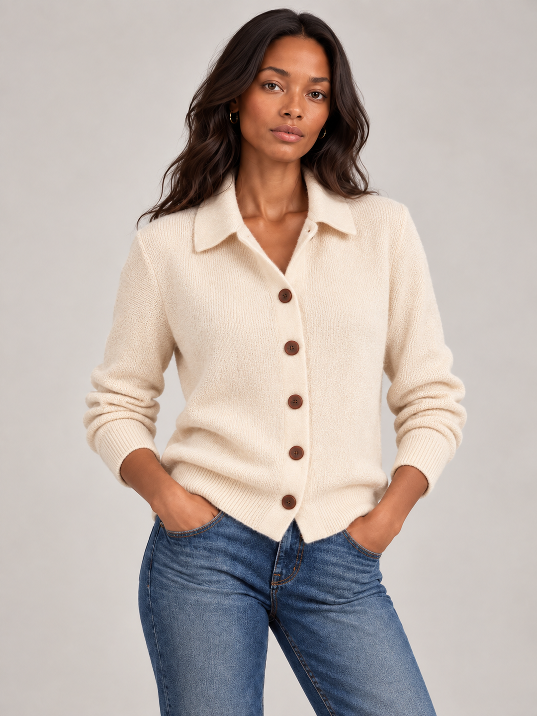 Olive™ | Knit Cardigan with Collar and Buttons
