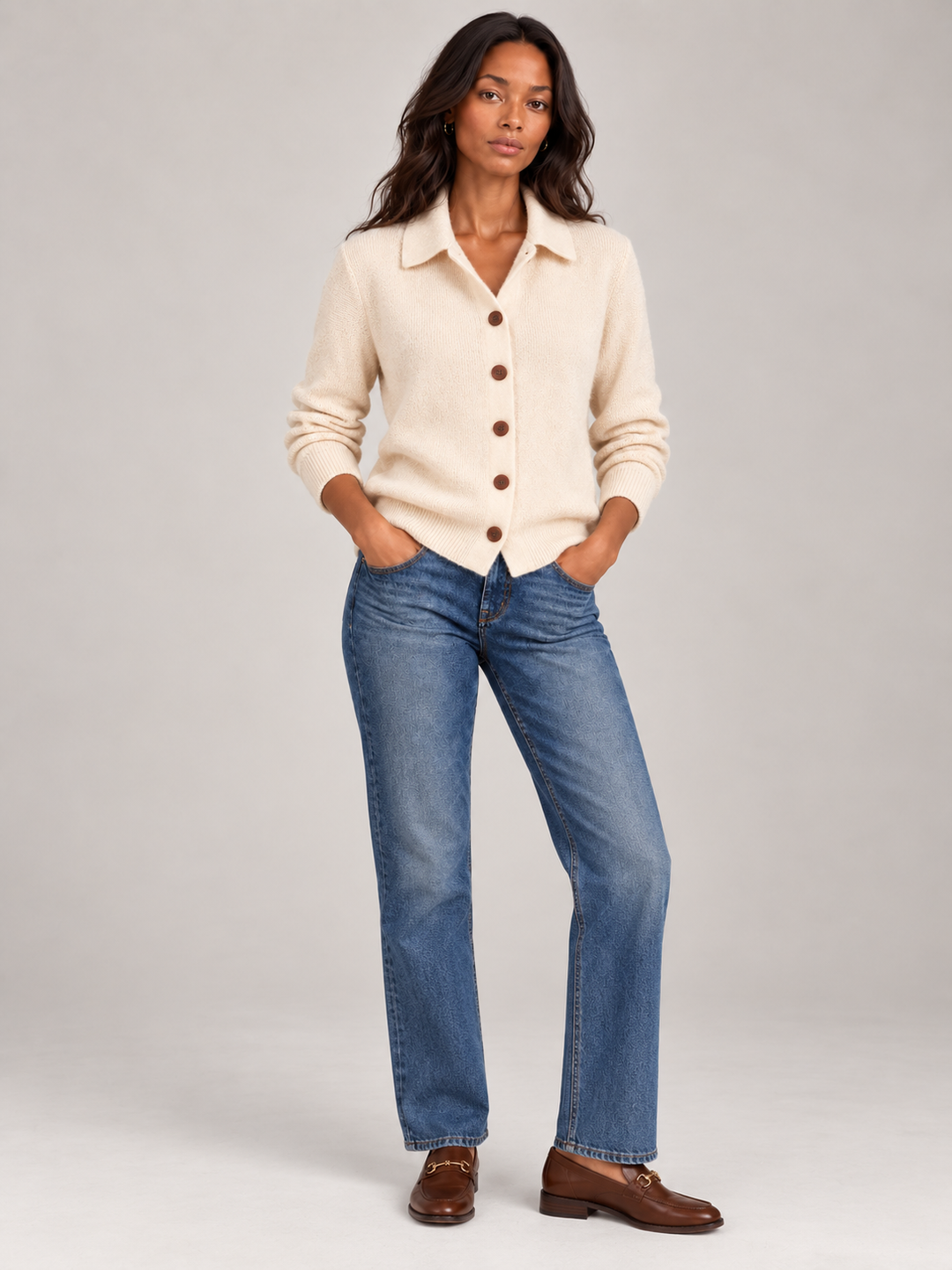 Olive™ | Knit Cardigan with Collar and Buttons