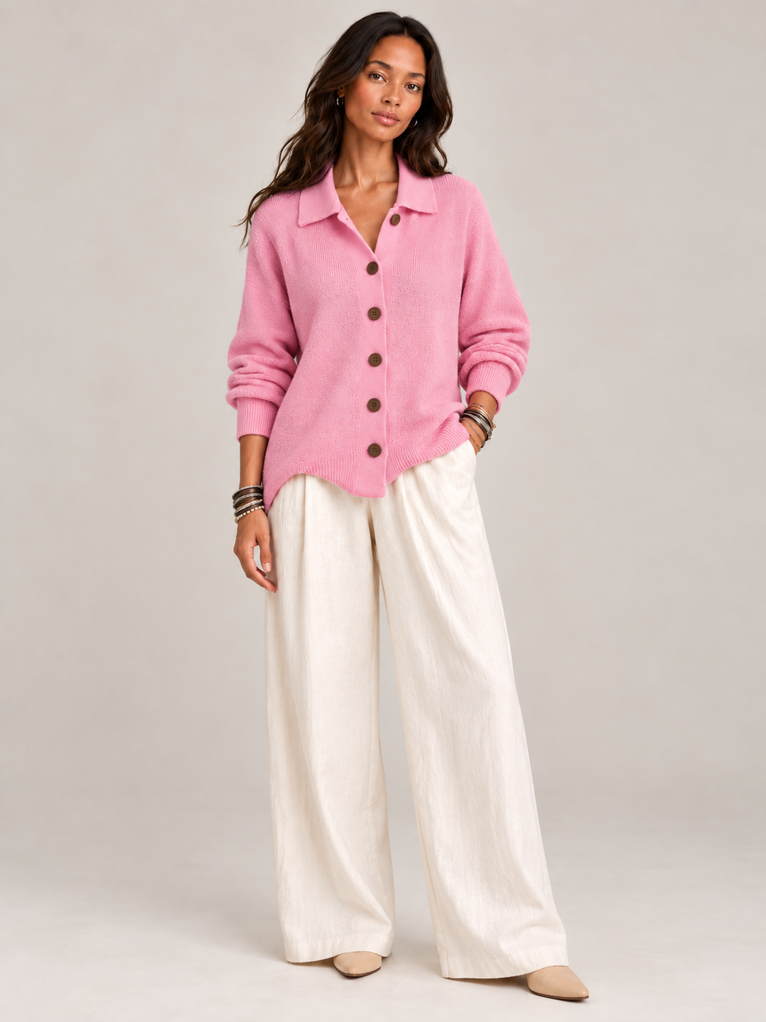 Olive™ | Knit Cardigan with Collar and Buttons