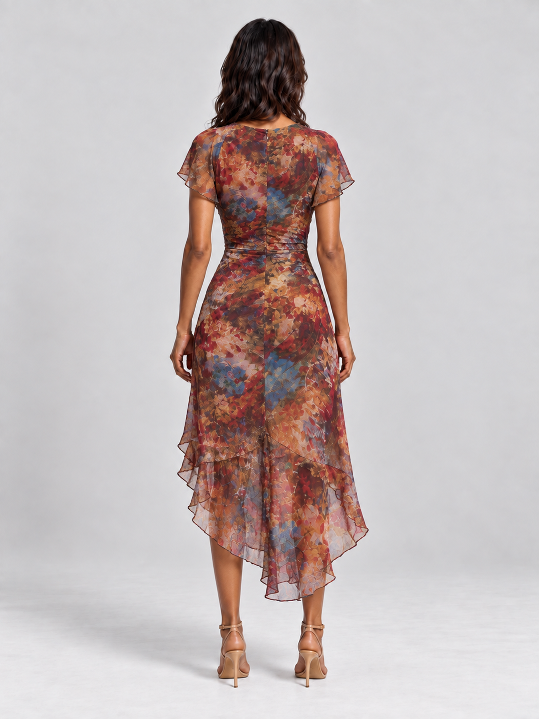 Leah™ | Flowing Printed Dress with Plunging Neckline