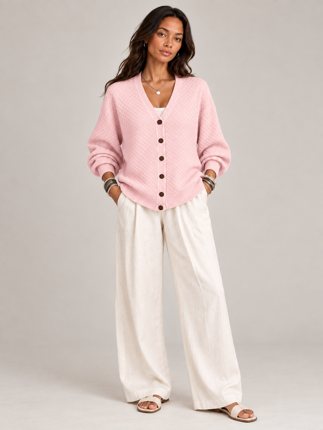 Leona™ | Quilted Knit Cardigan with Buttons