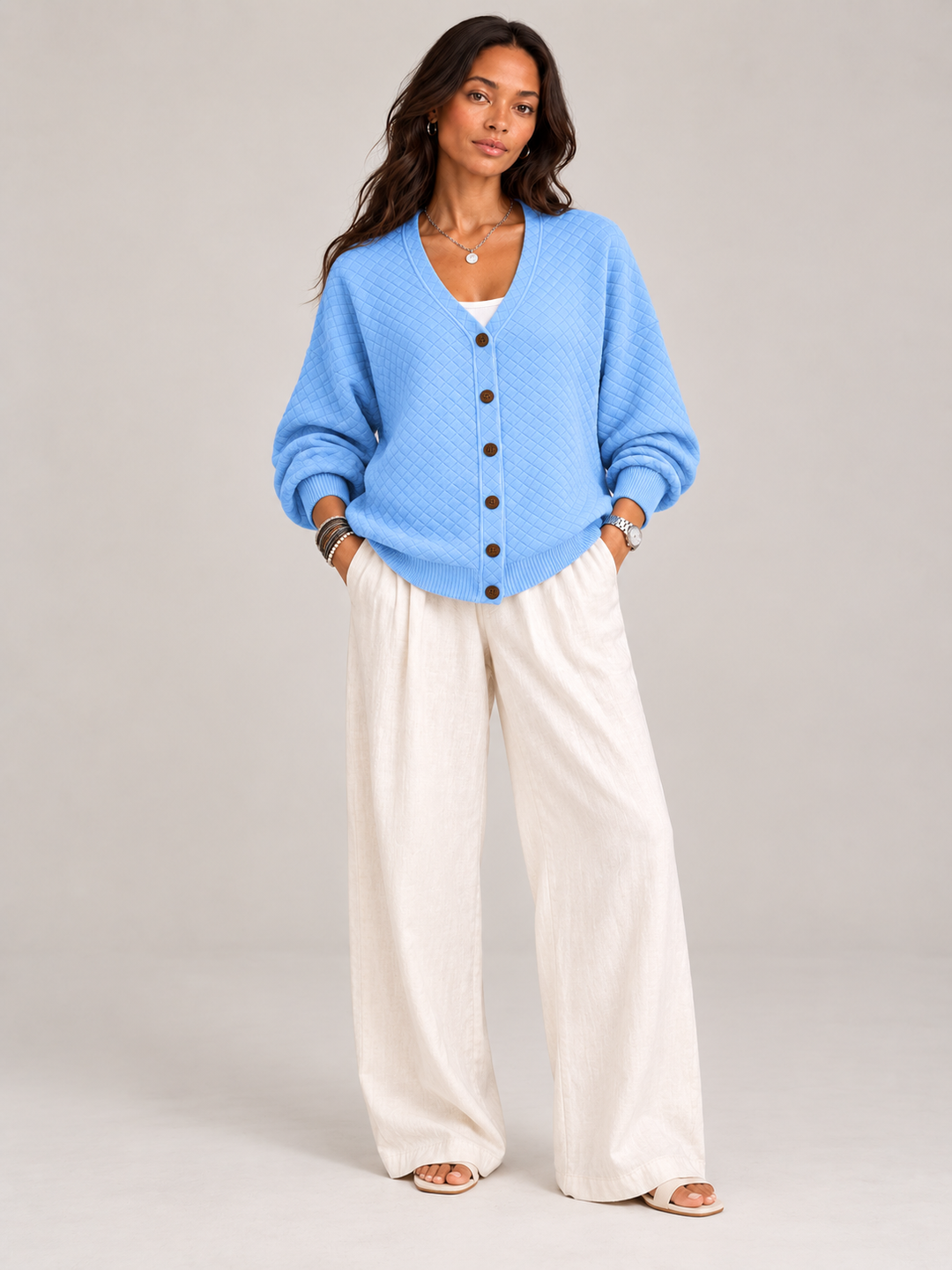 Leona™ | Quilted Knit Cardigan with Buttons