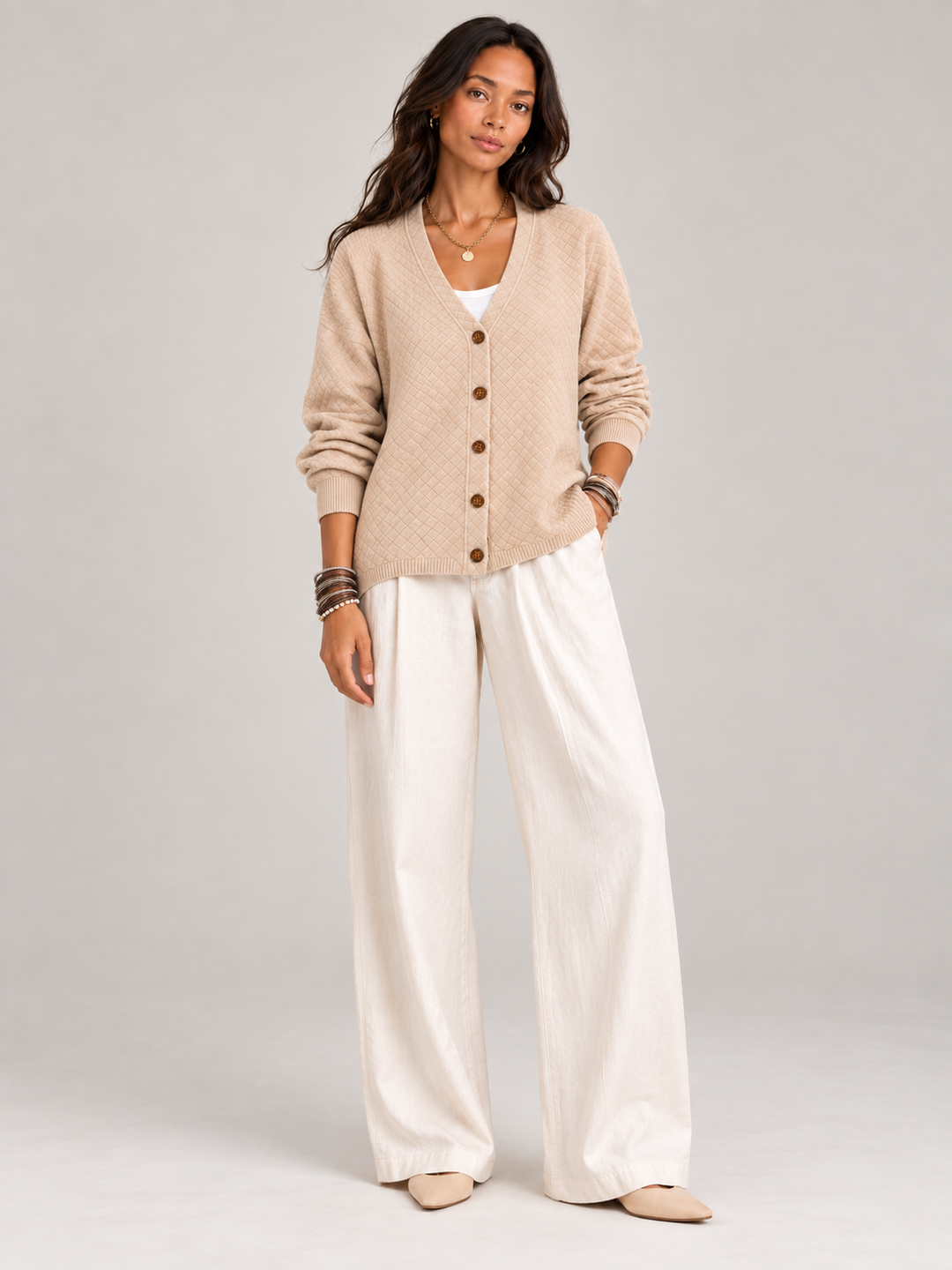 Leona™ | Quilted Knit Cardigan with Buttons
