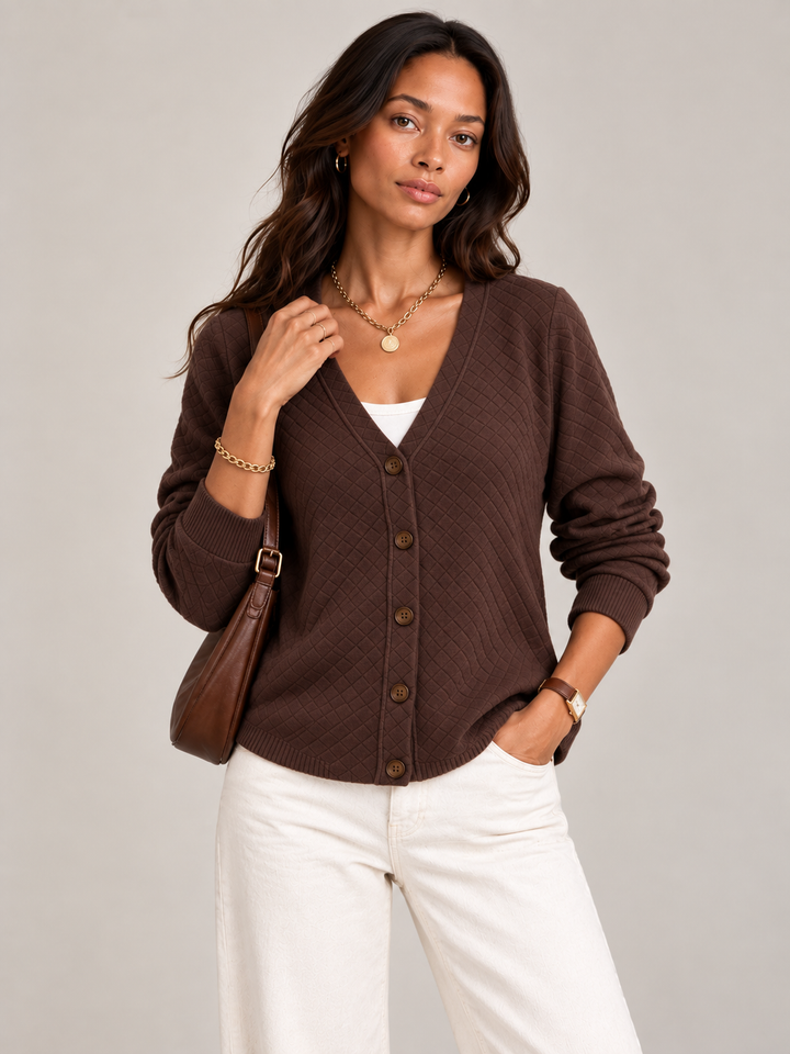 Leona™ | Quilted Knit Cardigan with Buttons