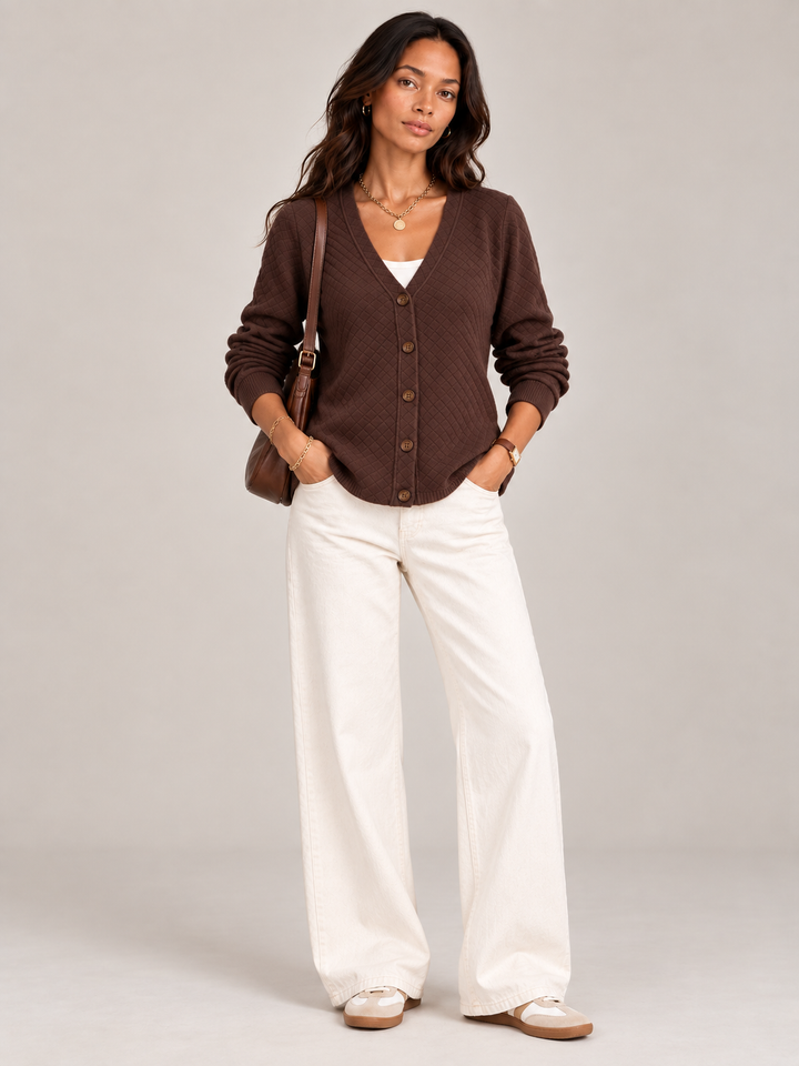 Leona™ | Quilted Knit Cardigan with Buttons