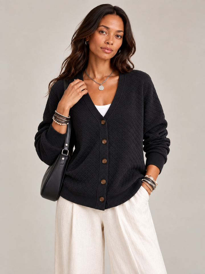 Leona™ | Quilted Knit Cardigan with Buttons