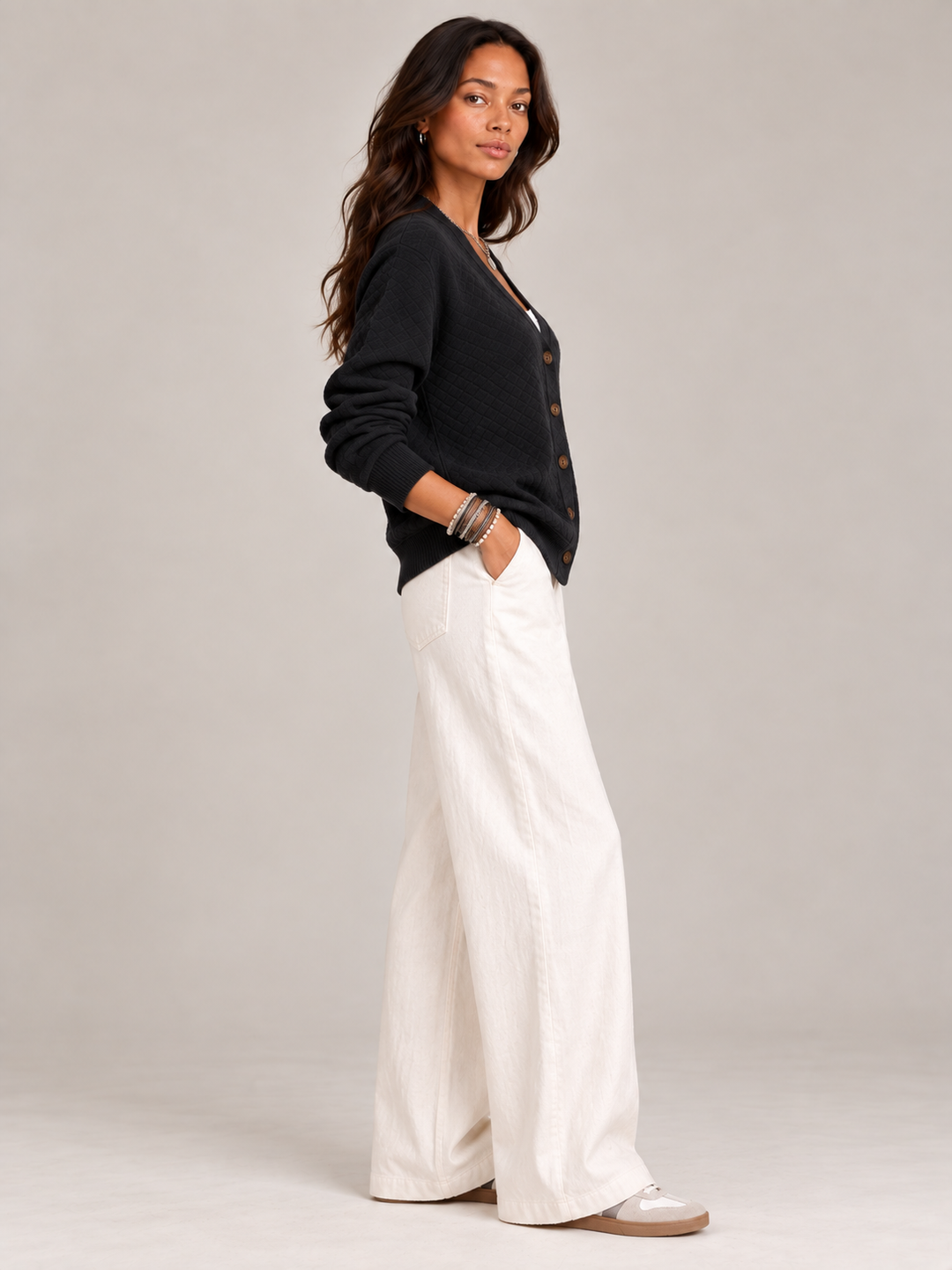 Leona™ | Quilted Knit Cardigan with Buttons