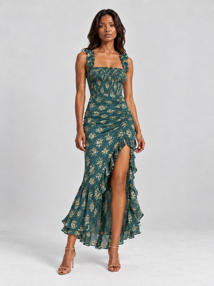 Lina | Elegant Flowing Printed Dress with Slit