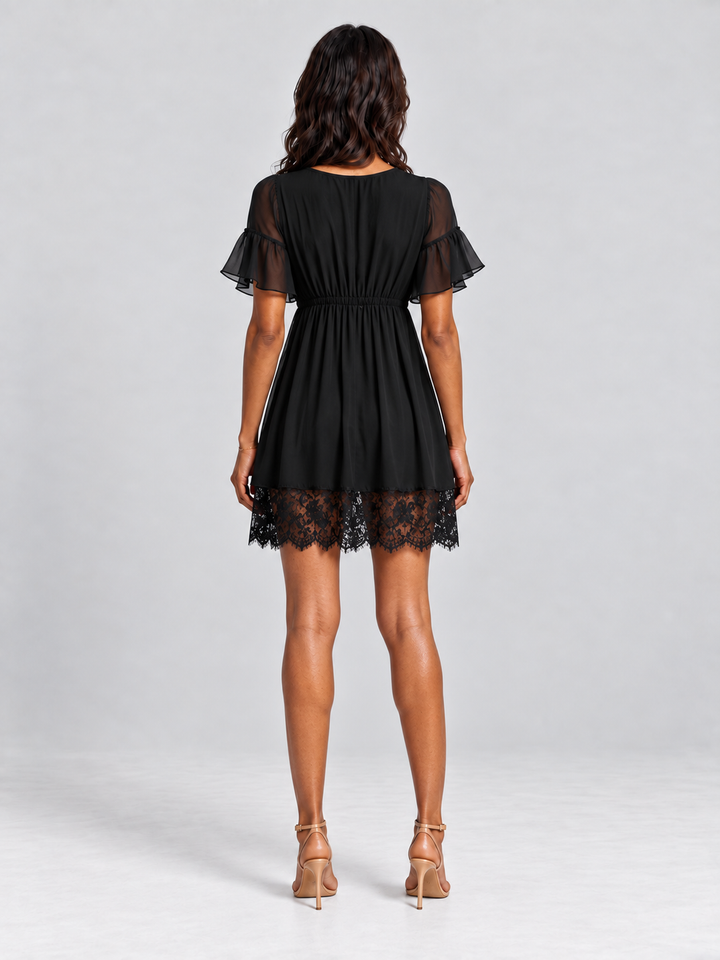 Naomi | Elegant Mini Dress with Gold Zip and Lace
