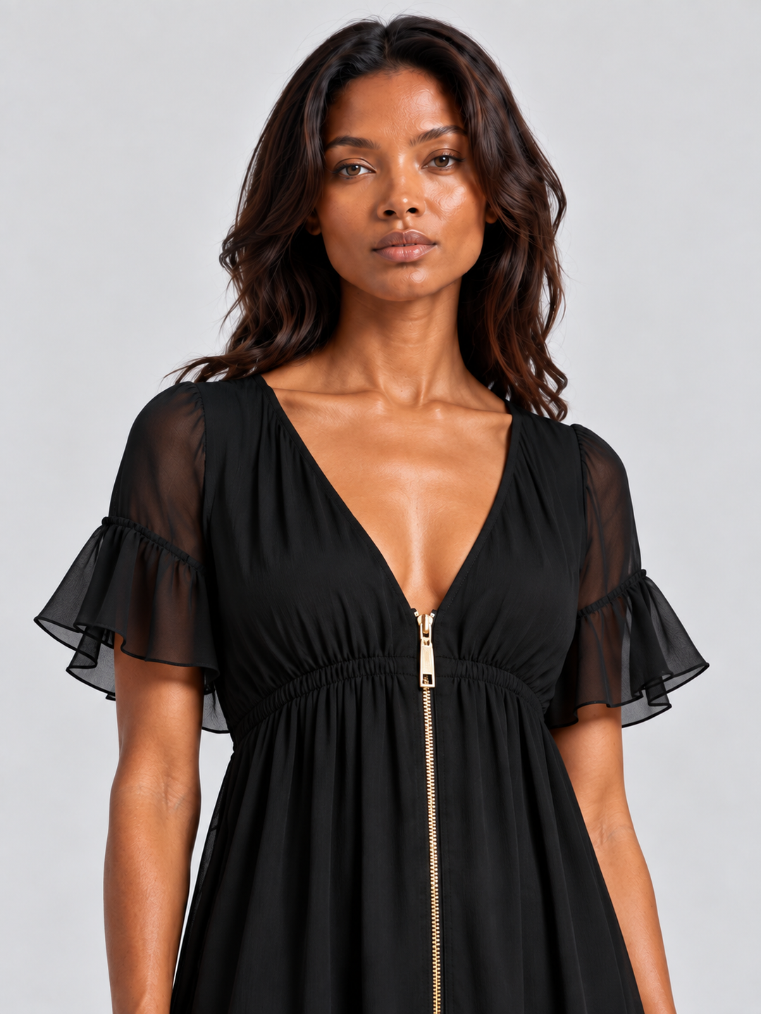 Naomi | Elegant Mini Dress with Gold Zip and Lace