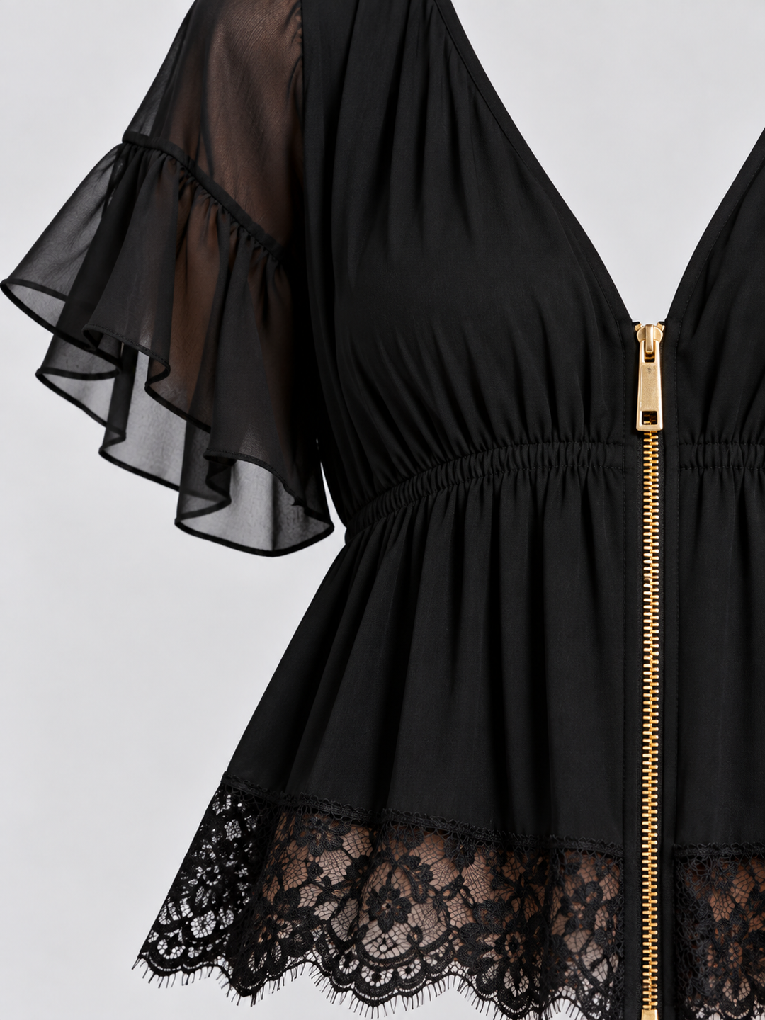 Naomi | Elegant Mini Dress with Gold Zip and Lace