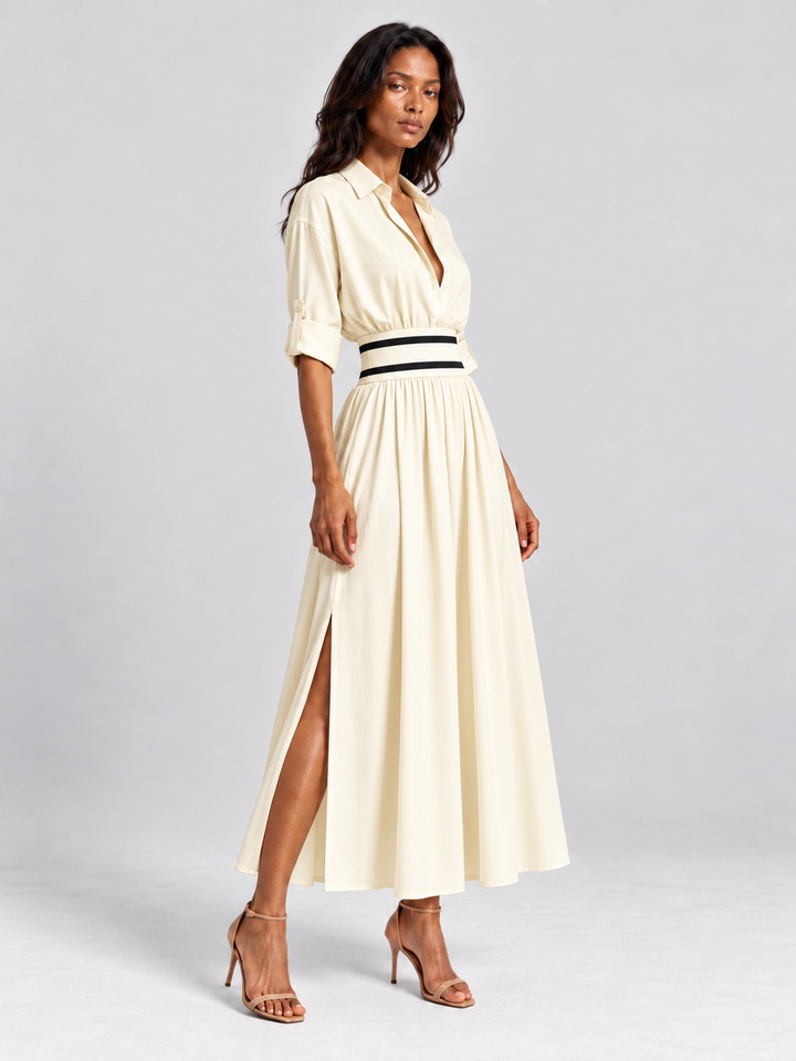Amelia | Elegant Flowing Dress with High-Waisted Belt