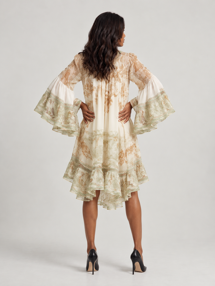 Luna | Flowing Dress with Elegant Print and Wide Sleeves