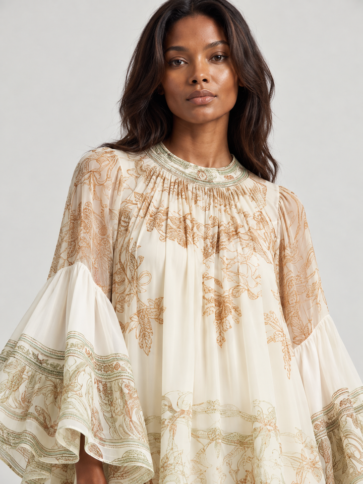 Luna | Flowing Dress with Elegant Print and Wide Sleeves