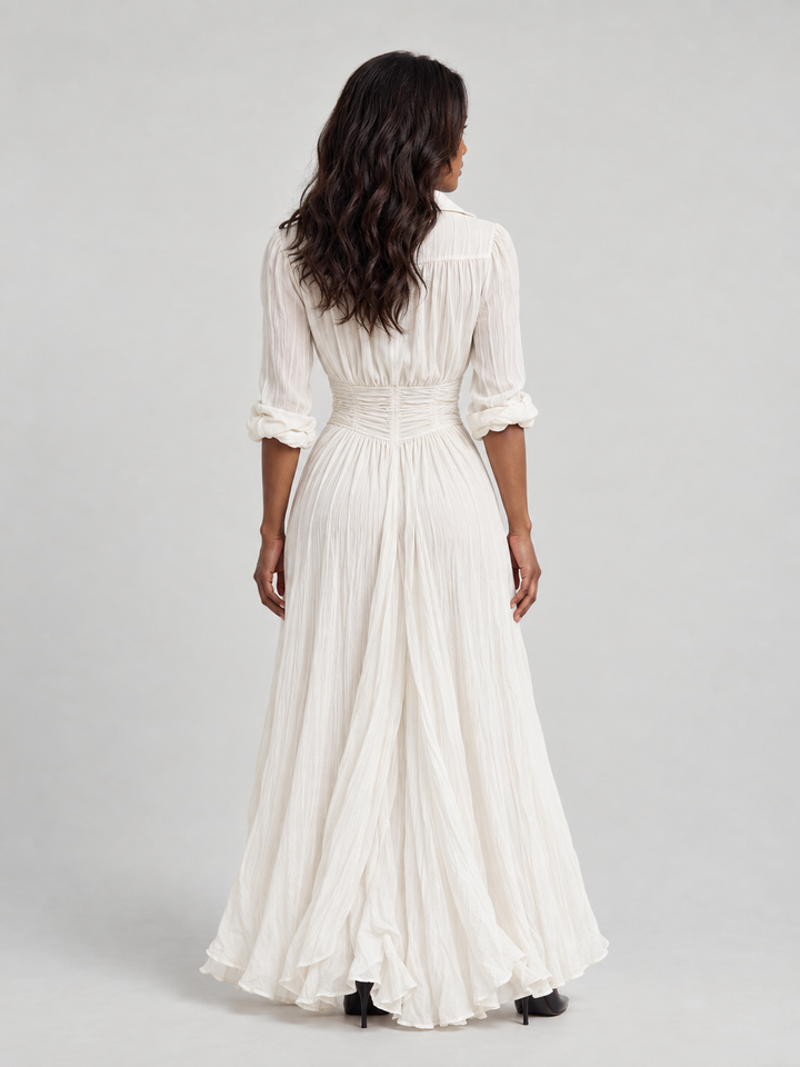 Belted Maxi Dress with Pleated Lapels