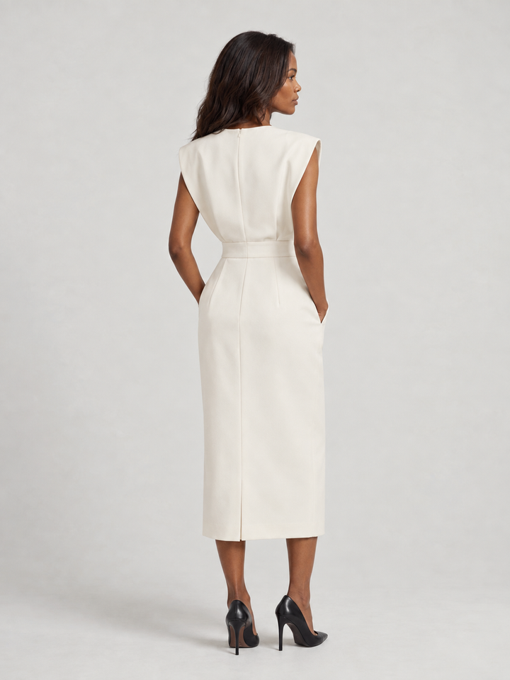 Sophie™ | Fitted Midi Dress with Gold Buttons