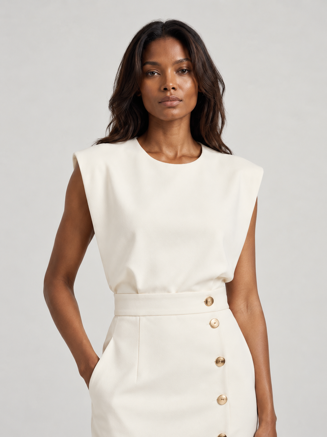Sophie™ | Fitted Midi Dress with Gold Buttons
