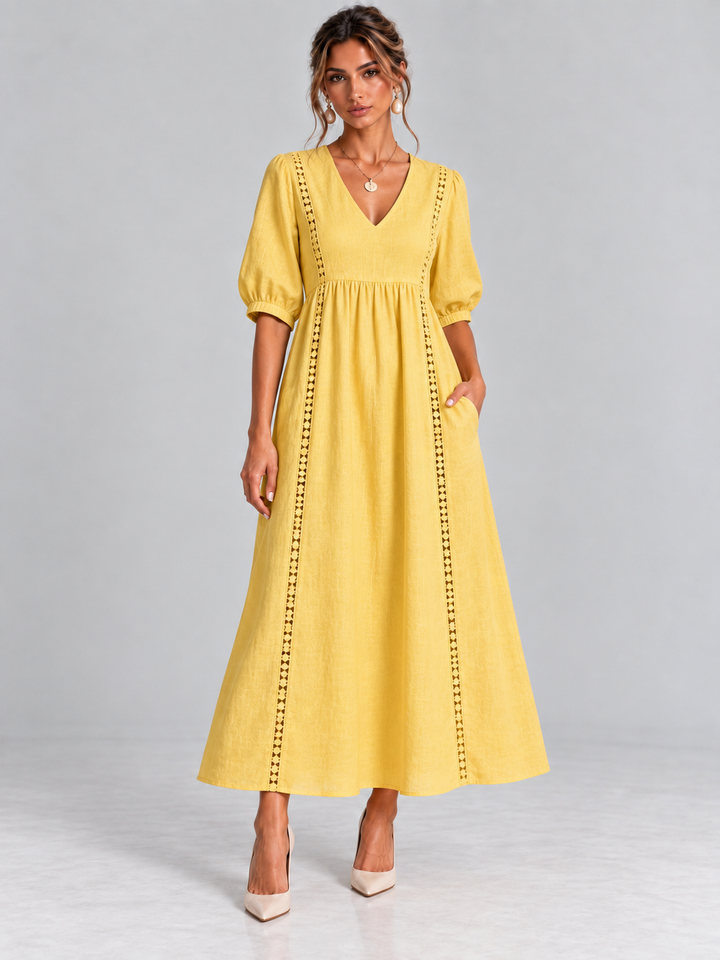 Madeline™ | Lace-Trimmed Linen and Cotton Dress
