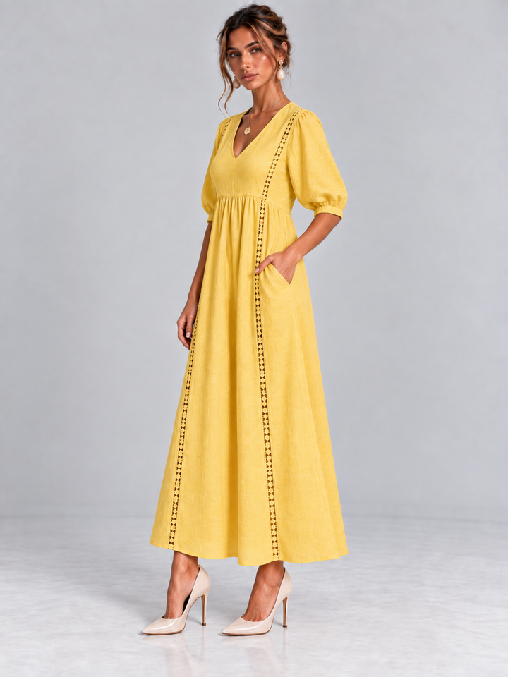 Madeline™ | Lace-Trimmed Linen and Cotton Dress