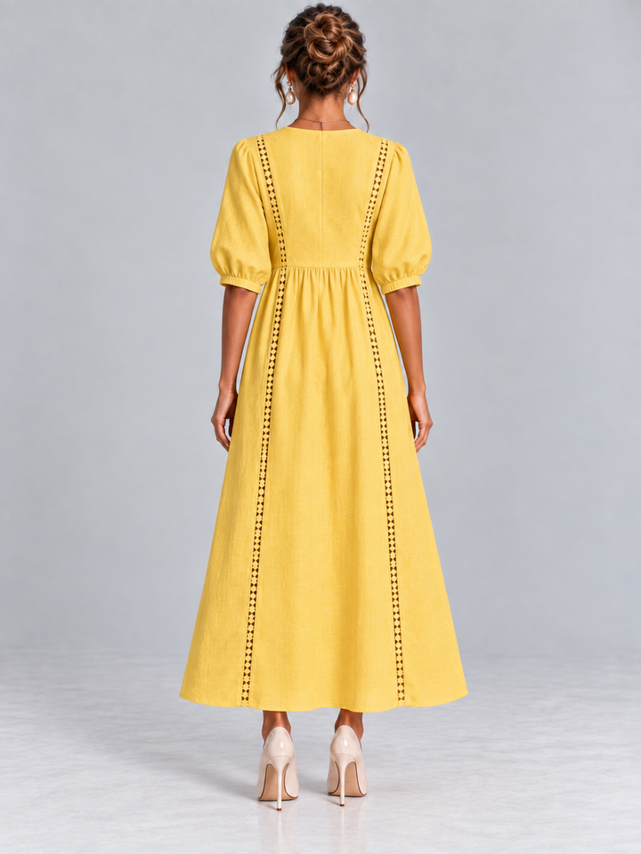 Madeline™ | Lace-Trimmed Linen and Cotton Dress