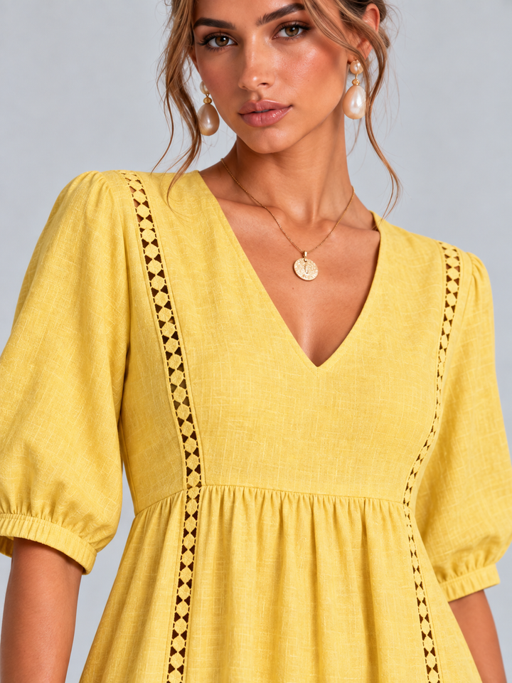 Madeline™ | Lace-Trimmed Linen and Cotton Dress