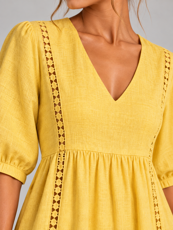 Madeline™ | Lace-Trimmed Linen and Cotton Dress